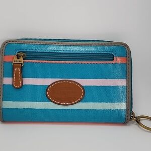 Fossil Blue Stripe Zip Wallet